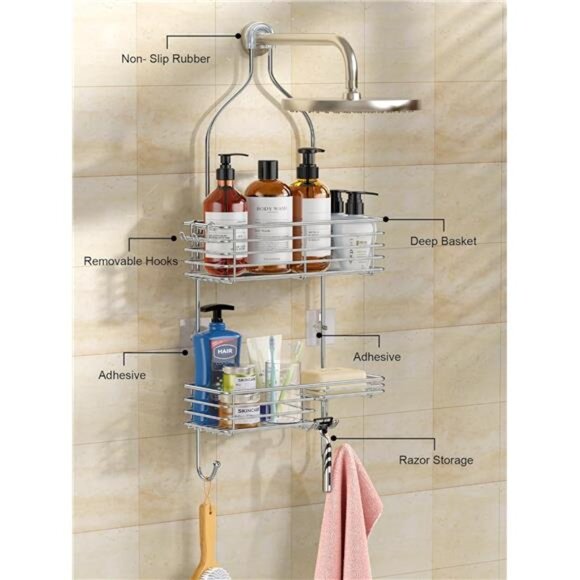 Hanging Shower Head Caddy, Rustproof Bathroom Shower Room Shelf - Picture 7 of 8